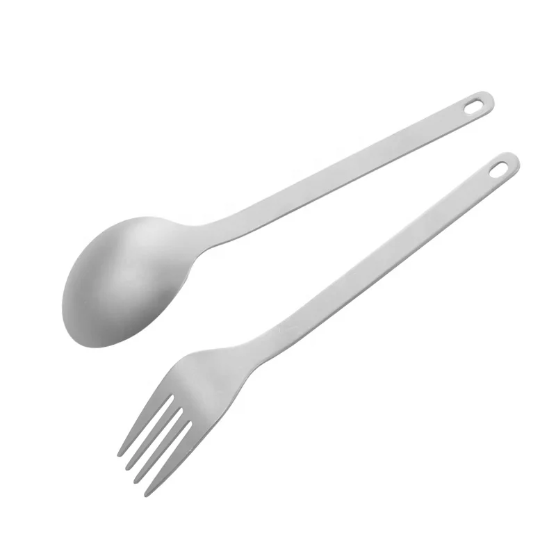 Outdoor camping kitchen Titanium Tableware Camping Spoon Fork with Customized Logo two-piece Titanium Cutlery