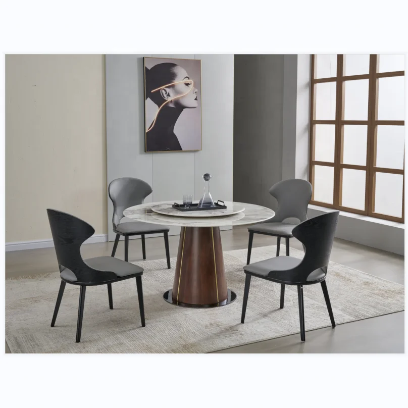 Round Marble Top Best Price Room Furniture High Quality Light Luxury Traditional Round Dining Table And 6 Chair