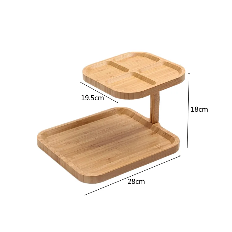 High quality square natural wooden cake stand 2 tier tray bamboo dessert tray