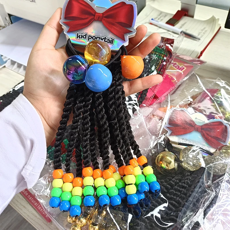 kids twist ponytail synthetic laser glitter shiny bling little girls braided ponytails with beads kids
