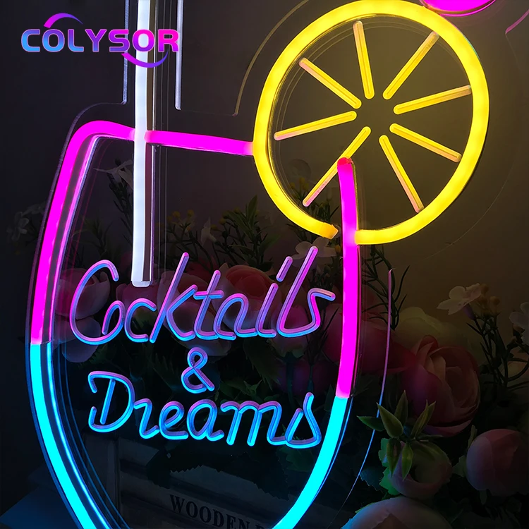 COLYSOR 2023 Popular Beer Shape Design Bar Advertising Beer Cocktail Logo Wall Light LED Custom Neon Sign Light