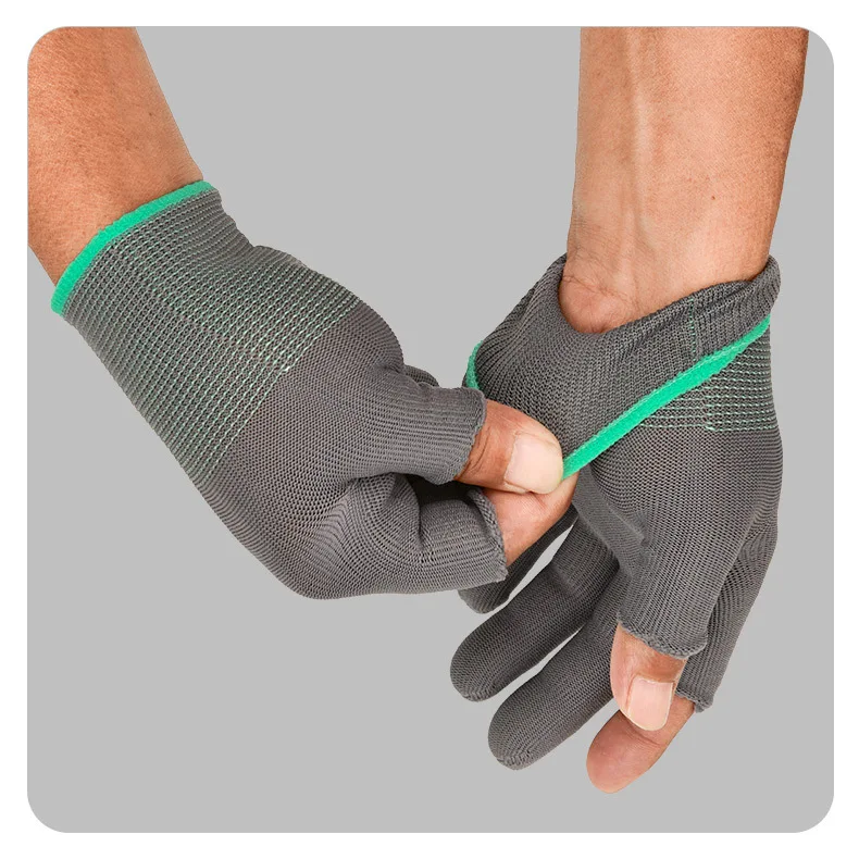 Exposed Two-finger Glove Work Gloves Thin Non-slip Half-finger Breathable Nylon Touch Screen Labor Anti Static Nylon OEM&ODM