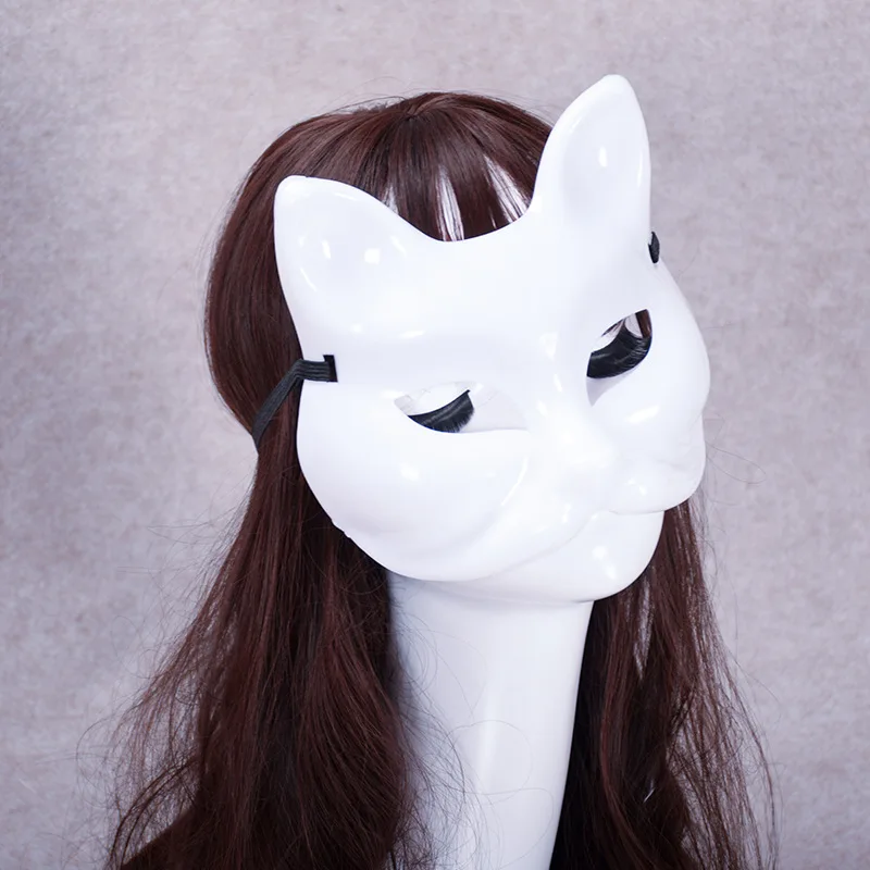 Hot Sale White Fox Cat Mask Blank Hand Painted Handmade Party Masks DIY Cosplay Mask