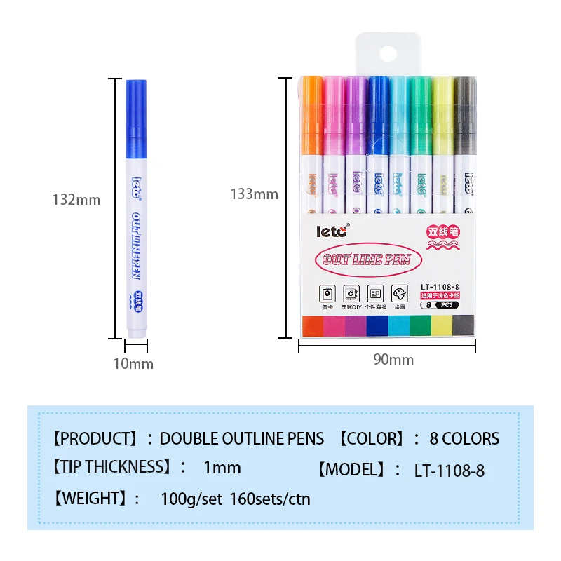 8/12/24 colors Double Line Paint for Gift Cards Rock Painting DIY Photo Album Scrapbook Crafts Outline Metallic Marker Pens