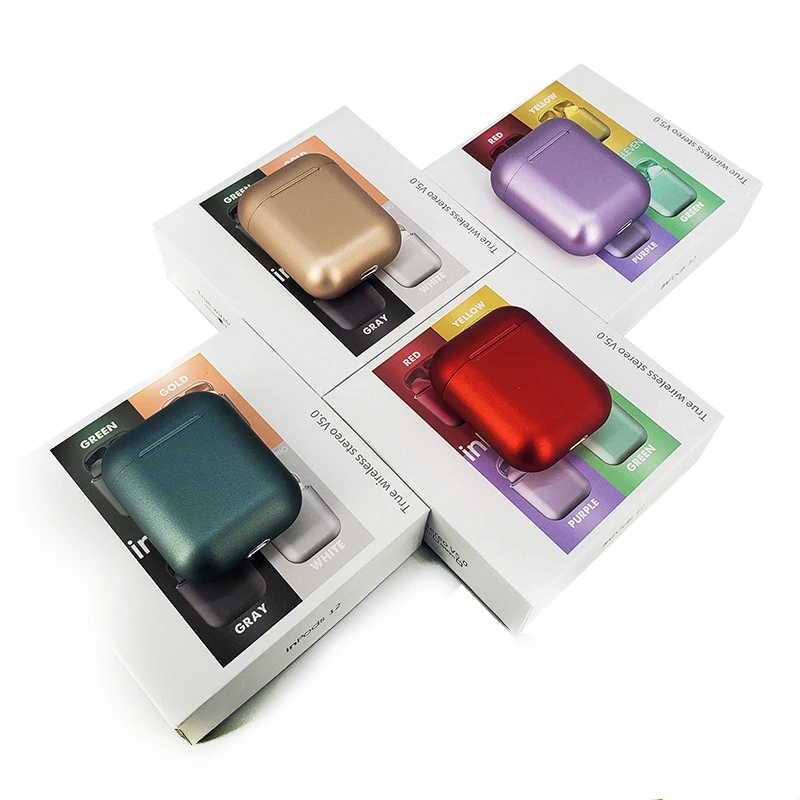 Amazon Wholesale wireless earplugs Macaron 5.0 earphone metal color bracket earphone wireless Macaron 12 TWS i12 Metallic