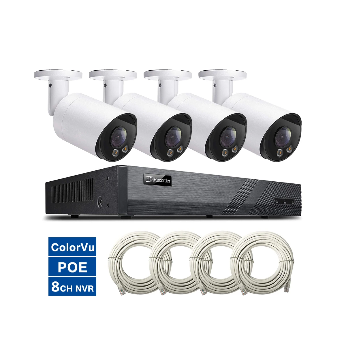 8-канальный h.265 nvr poe kit cctv 4 ip-камеры 5 Мп colorvu Наружная цилиндрическая система безопасности 8ch ai Обнаружение человека p2p