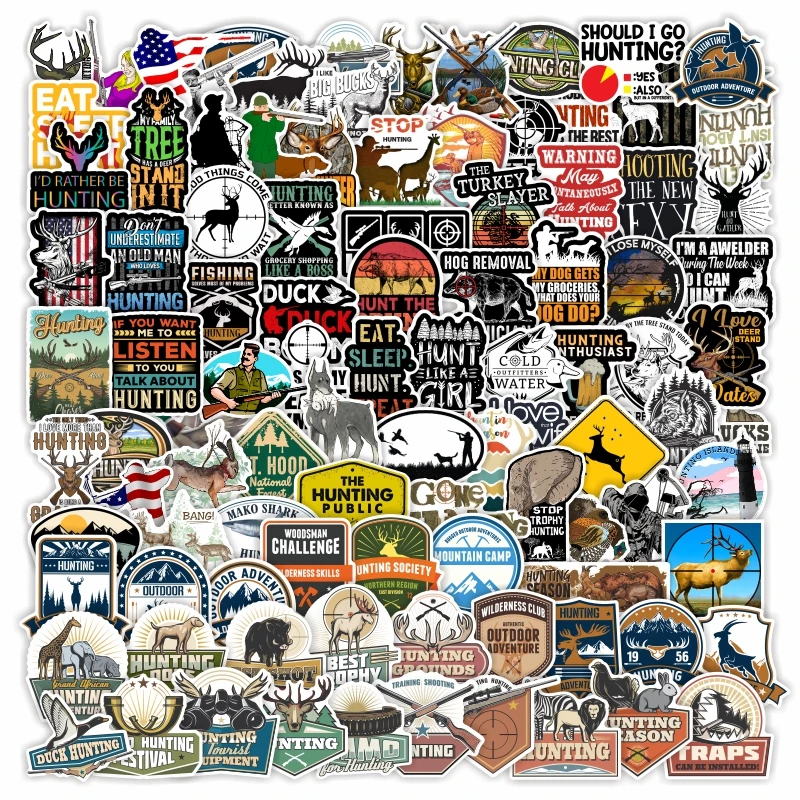100 pcs Go Hunting Stickers Outdoor Adventure Wildness Water Bottle Labels For Boys Computer Cups Bike Motorcycle Helmet