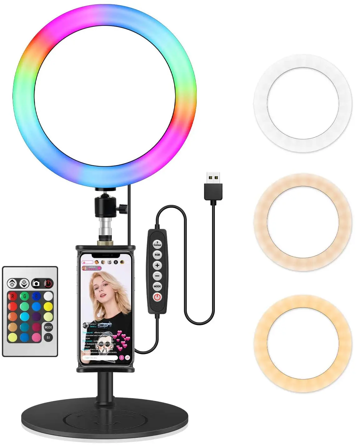 Selfie Led RGB desktop stand tablet phone dual holder ring light lamp circle lighting kit photography  video light