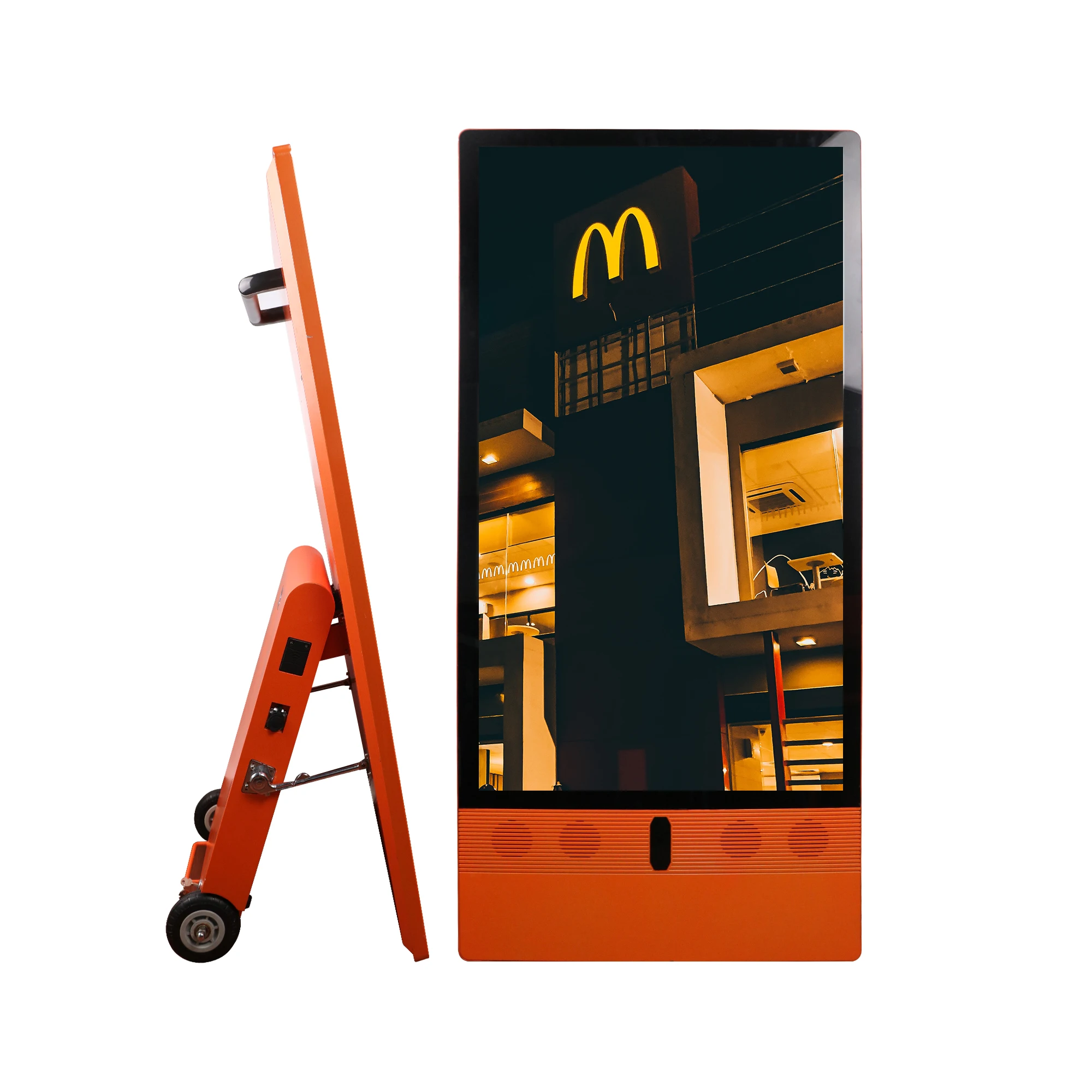 Portworld Outdoor Ads Player Portable Moveable Floor Standing Digital Signage Screen Advertising Player With Wheels