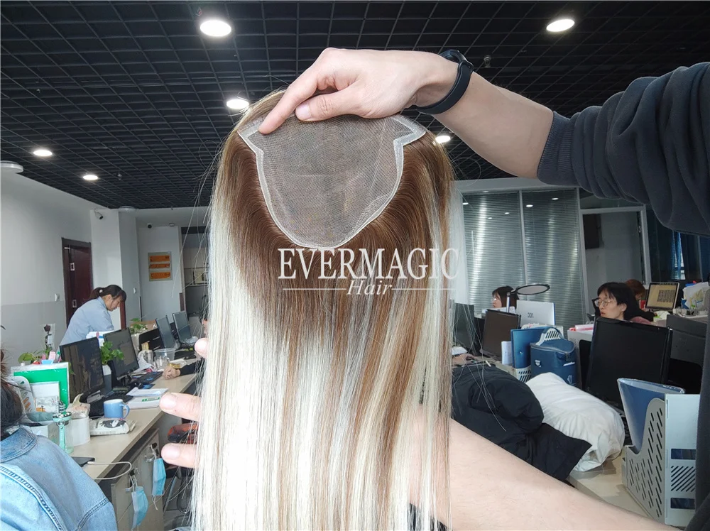 New Coming B2 Balayage Blonde  Color Lace With Pu Around Base  Human Hair Clips on Toppers for Thinning Hair Women