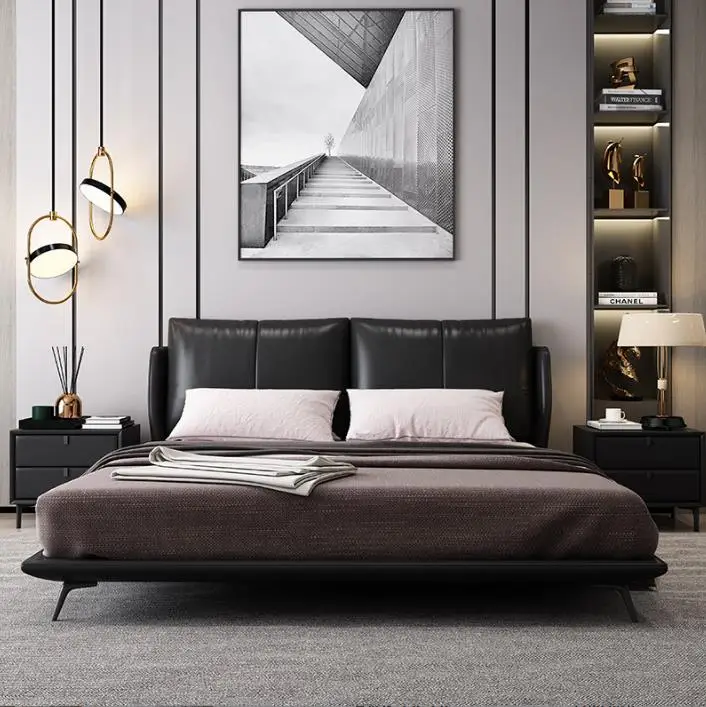 AJJ WH762Italian minimalist size apartment living room full furnished bedroom wholesale modern advanced simple double bed