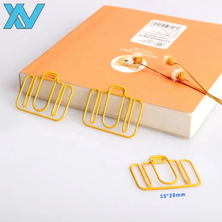 Yellow color briefcase shaped metal paper clips office bag design metal clips