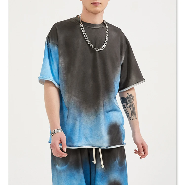 Hot selling distressed t shirt fashion streetwear vintage tie dye t shirt