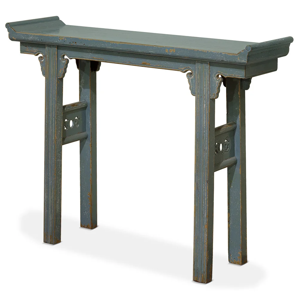 Chinese antique distressed lacquered solid wood three drawers table desk