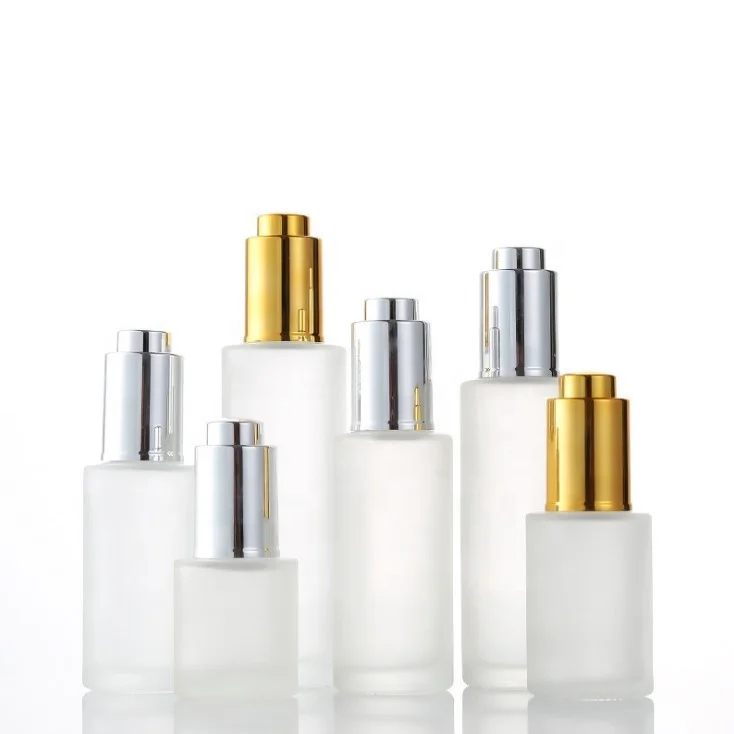 20ml 30ml 50ml 60ml 100ml clear frosted press pump button glass dropper bottle cosmetic serum bottle with pipette
