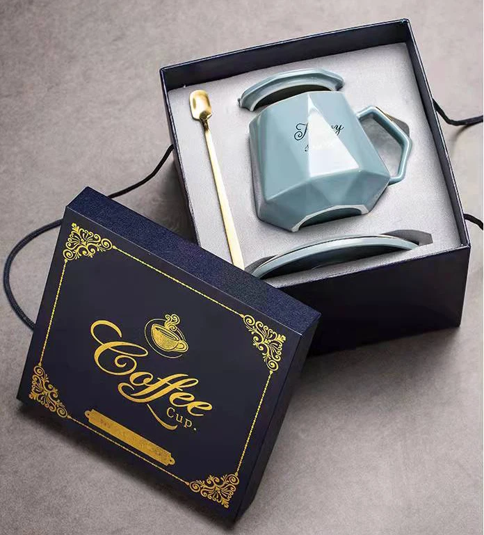 Nordic luxury diamond gold ceramic mug coffee cup tea water cup holiday event gift ceramic mug custom logo