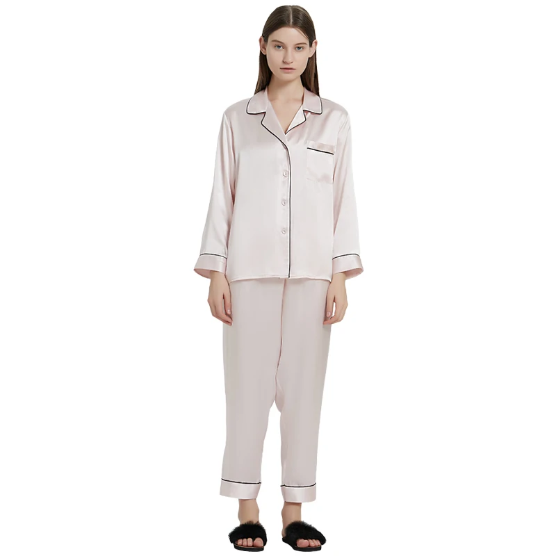 
Fashion 16mm 19mm 22mm High Quality Desiger Women Silk Satin Pajamas Sets Long Sleeve For Summer Nightgown For Girls 