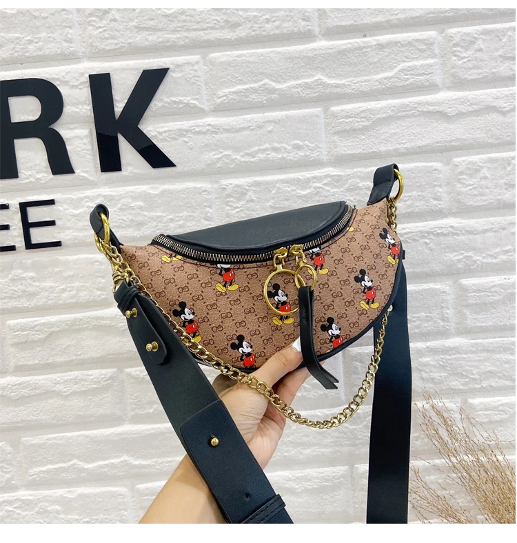 Limited time discount Mickey Mouse pattern chain pu jelly shoulder  crossbody belt bag