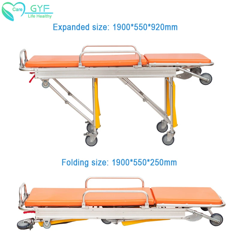 GYF automatic loading stretcher hospital ambulance aluminum alloy wide side folding 120 emergency loading stretcher