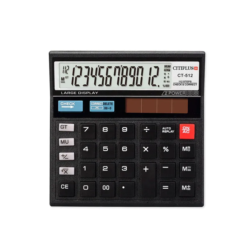 High-Quality New Design Check Function Calculator Black High-End Business Office 12-Digit Display Desktop Calculator