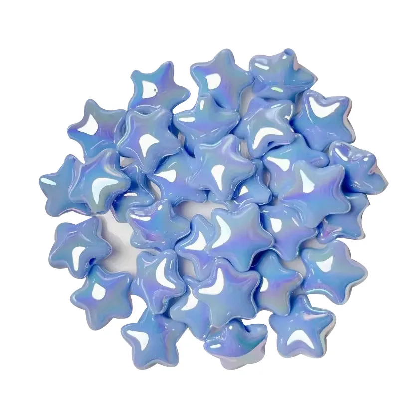 100pcs Per Bag UV Plated Gradient Colorful Acrylic Beads Star Round Loose Spacer for Jewelry Making Handmade Diy