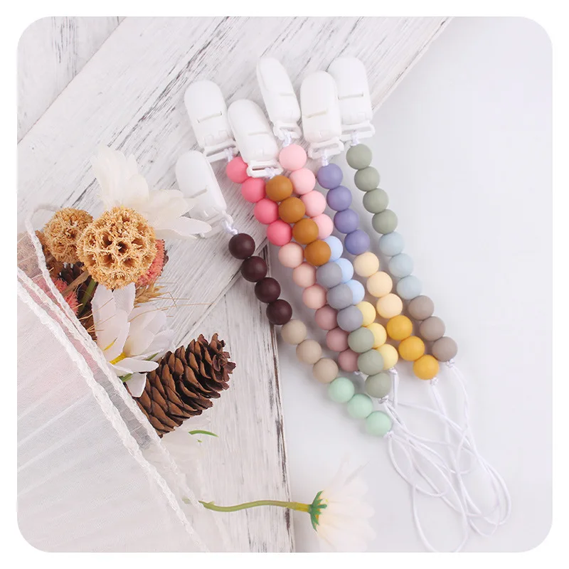 New Customization BPA Free Silicone Chew Beads Pacifier Clips Dummy Chain Holder Anti Drop Dummy Chains Baby