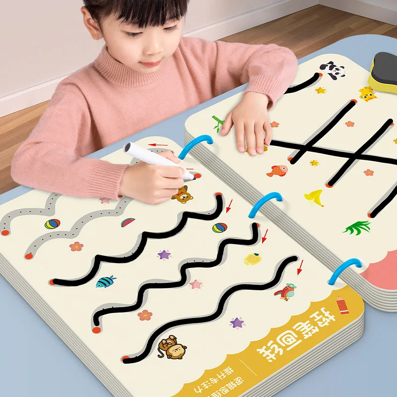 Toddlers Educational Writing Reusable Erasable Handwriting Tracing Cards Books Kids Pen Control Training Book