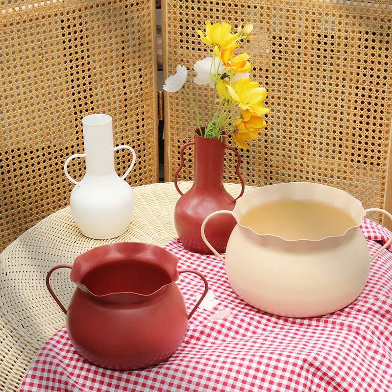 Iron Flower Vase Bowl White Metal White Modern Style Flower Vase