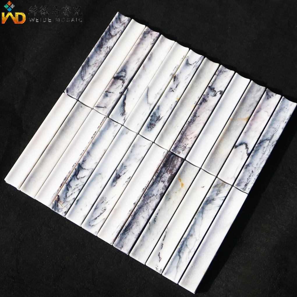 Modern 3D groove long strip mosaic Lilac marble wall decoration bathroom kitchen backpanel tile threedimensional stone mosaic