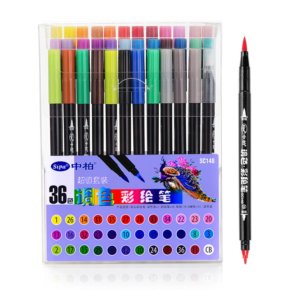 Sipa SC148 36 Colors Drawing Art Sketch Double Marker for Students Brush Pen Art Color Brush Markers Pen Sets