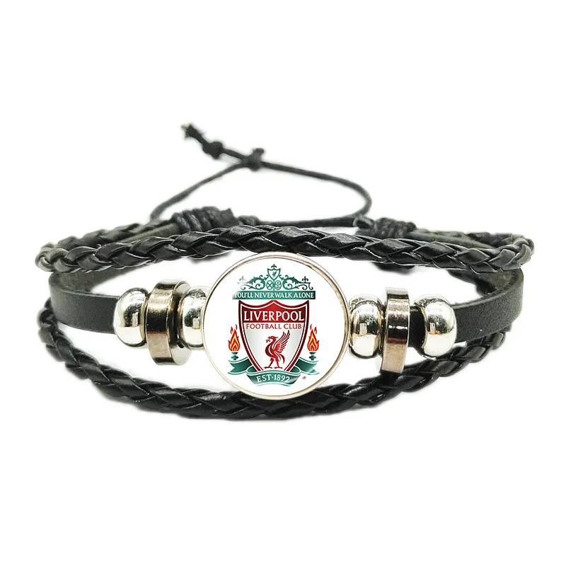 Unisex Trendy Adjustable Leather Cord Bracelet Featuring Club Logos of Five Major League Football Leagues for Anniversaries
