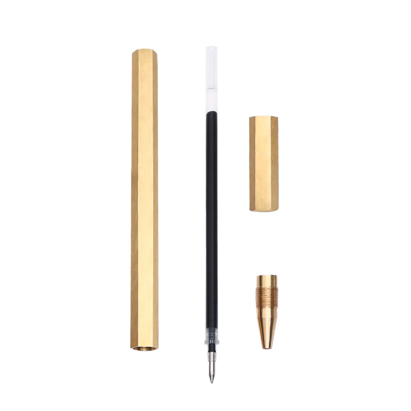 Copper Brass Pen New Year Gifts Hexagon Brass Pen Bolt Action Minimalist Nordic Style Hexagonal Ballpoint Brass Ball Pen