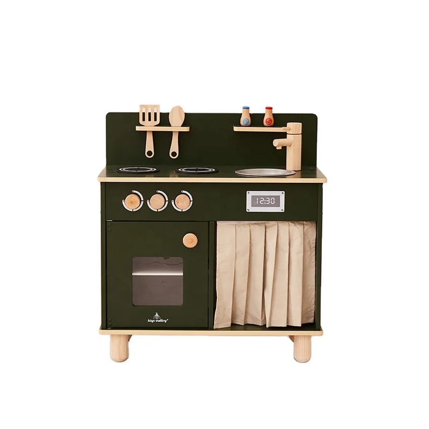 E0 wood material Kids Wooden Kitchen Toy pretend wood play kitchen with accessories