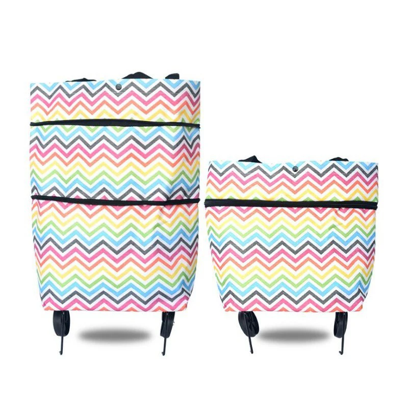 Supermarket Large Capacity Foldable Shopping Trolley Bags Carts Print Aluminium Folding Shopping Cart Hand Trolley Two Wheels