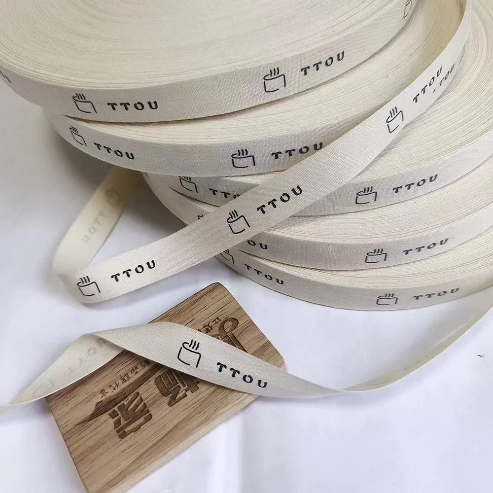 Custom 100% Cotton tape thank you logo Sustainable Gift Wrapping Strap Organic Cotton Ribbon Christmas gift tape