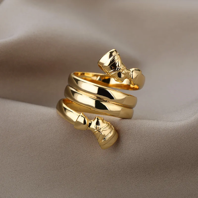 New Indian Double headed Multilayer Ring for Men and Women Couple Ring Retro Egyptian Style 18k Gold Plated Ring