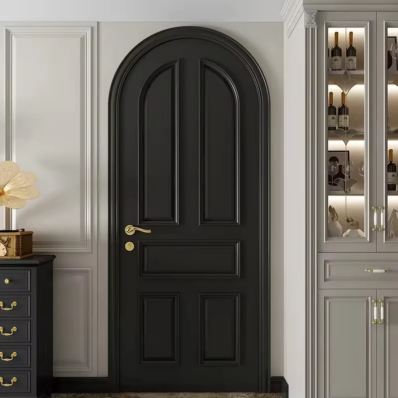 Family Apartment Arched puertas Interior front door Bedroom or entrance door solid wood Matte black paint garden Door