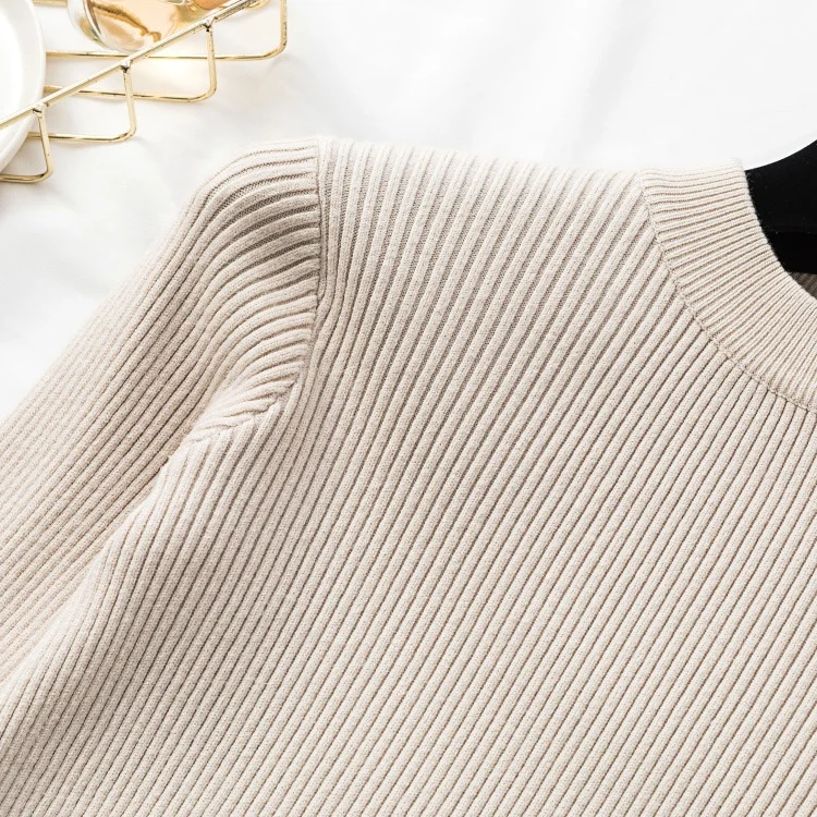 Winter Knitting Pullover Women O Neck Sweater Top Casual Basic Slim Knitwear Jumper Long Sleeve Rib Knit Button Girls Clothes