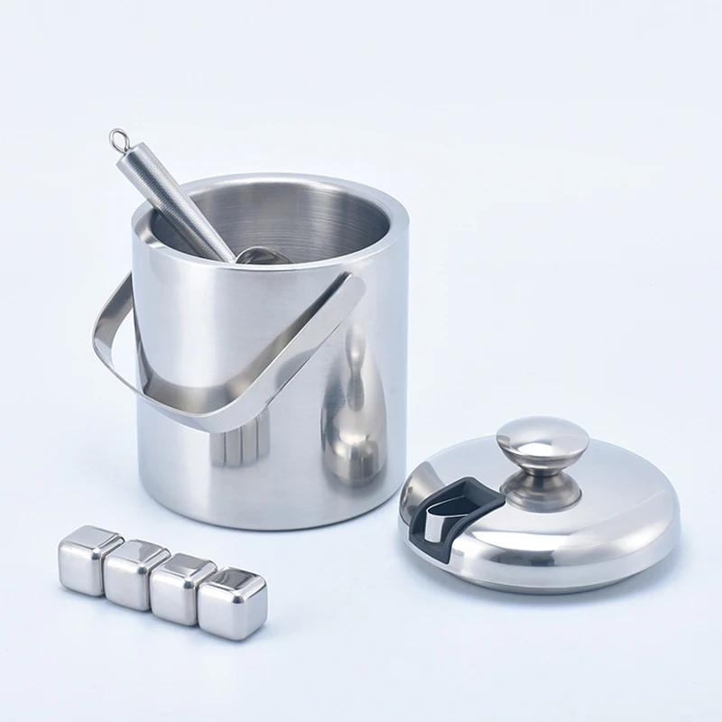 Stainless Steel Double Walled Insulated Ice Bucket With Lid Ice Bucket And Tong Set