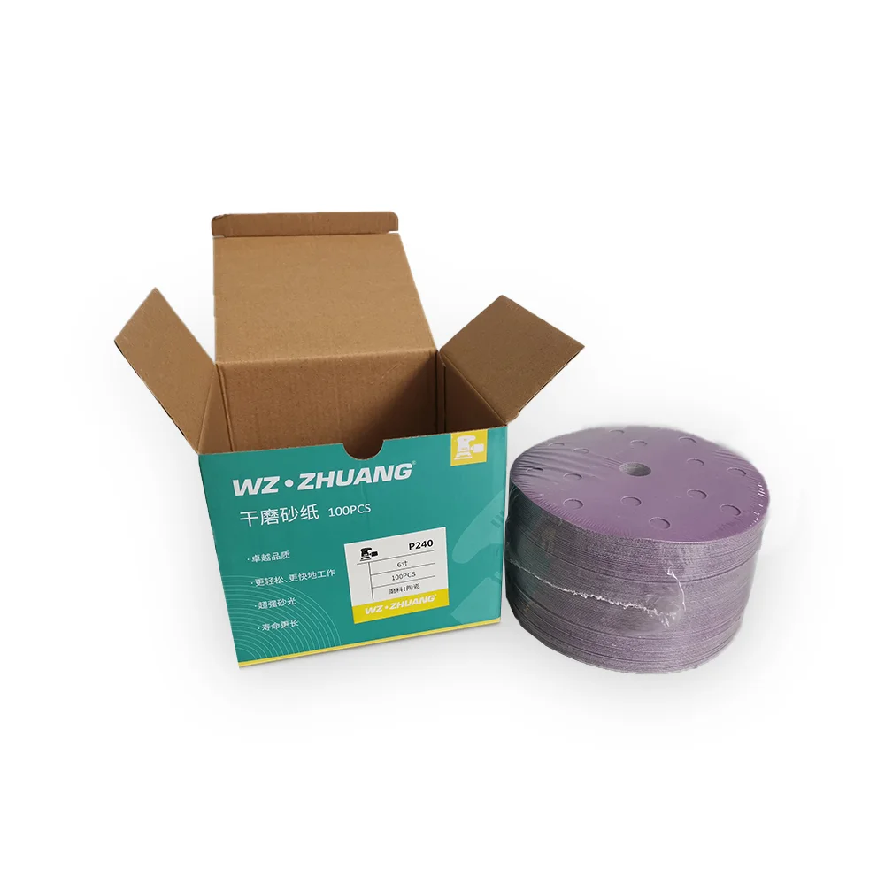 P240 purple sandpaper disk 6inch 15 holes ceramic dry sanding disc pads abrasive sand paper