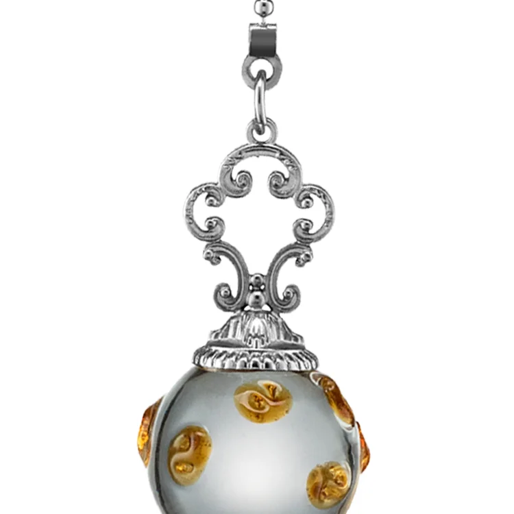 Hot sell custom nice design Clear And Yellow Swirl Glass  pull chain With Brushed Nickel Flower Basket Crown  pull chain