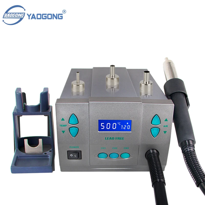 YAOGONG 861X Hot Air Gun Rework Station 1300W Lead-free High Speed Brushless Fan Digital Soldering Station for PCB Mobile Repair