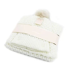 Fuzzy warm solid basket knits winter beanie hats and loop scarf set with bellyband packing