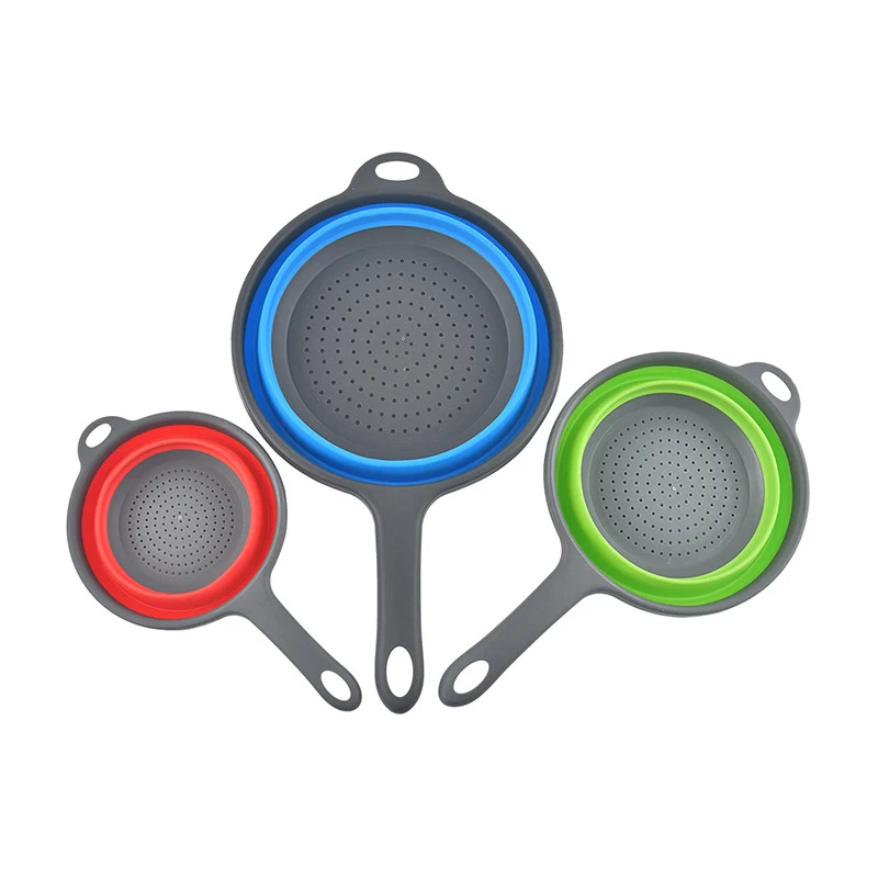 Set Of 3 Pieces Kitchen Plastic Vegtable/fruit Colanders  Extendable Strainers With Handles