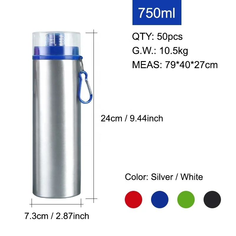 Custom Personalized Sublimation Blanks 750ml Aluminum Sports Water Bottle for Heat Transfer Printing