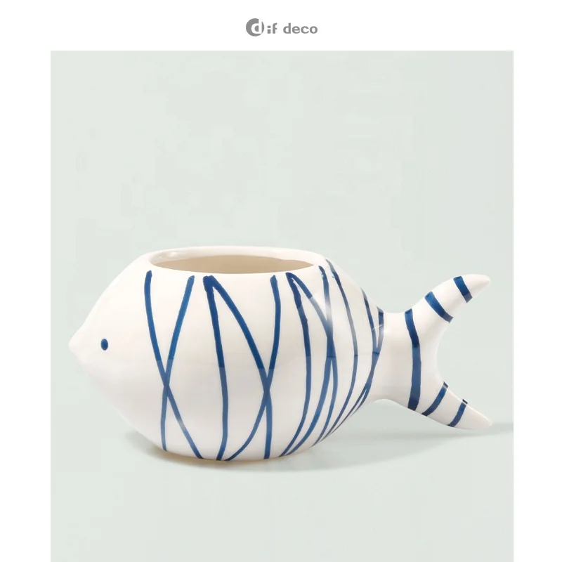 Novelty Fish Shape Ceramic Eco-friendly Flower Planter Pot For Home Ornaments