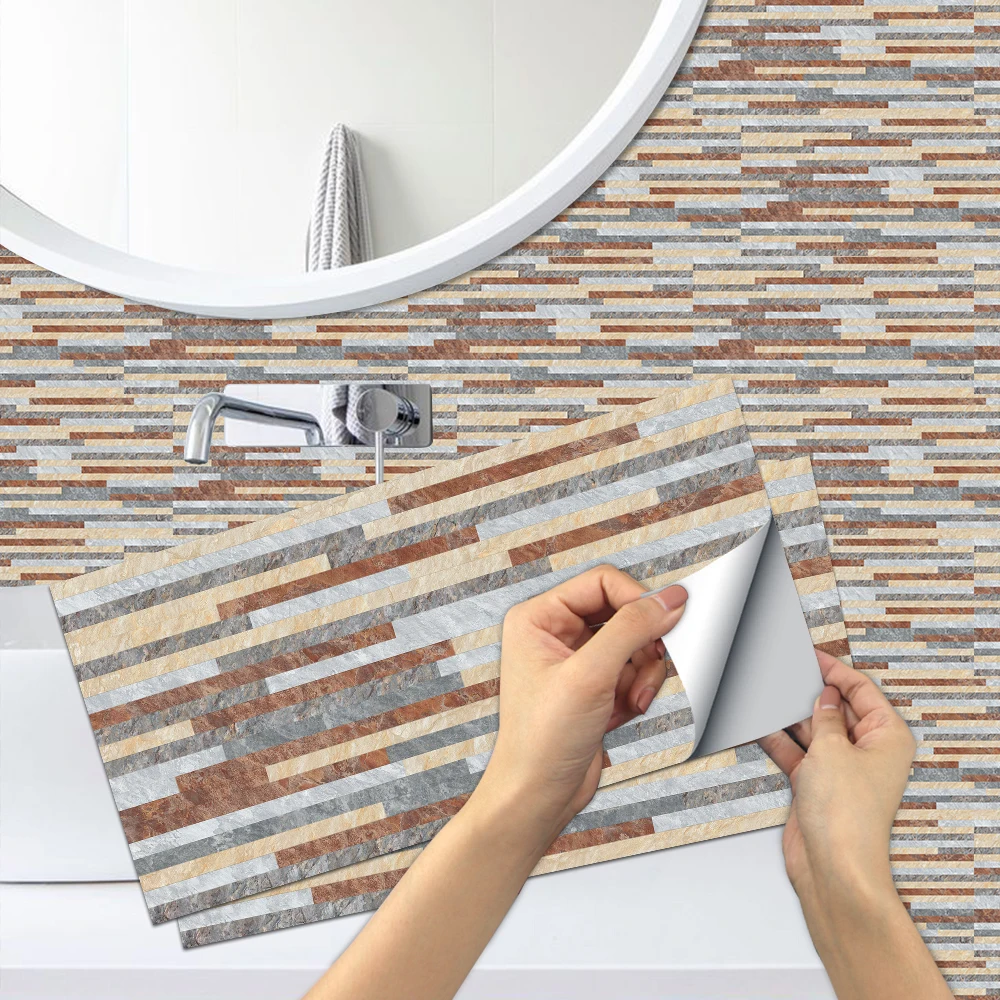 
Оптовая продажа с фабрики, в наличии, цветная полоса, декоративный камень, настенная кирпичная наклейка, кухонная настенная 3D Водонепроницаемая мраморная плитка, наклейка 