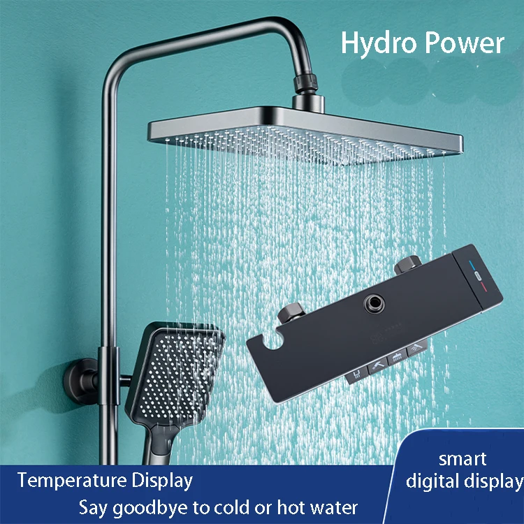 Smart Digital Display Shower Set Gun Gray  Brass Bathroom Piano Keypad 4 Way  Intelligent Shower Faucet System SS-1297