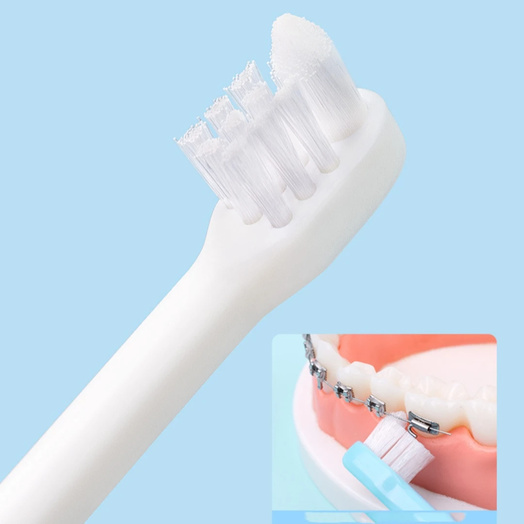 Orthodontic Dental Toothbrush Small Pointed Flat 2-in-1 Biodegradable Nylon Bristle Multi-Color/Size for Home Use