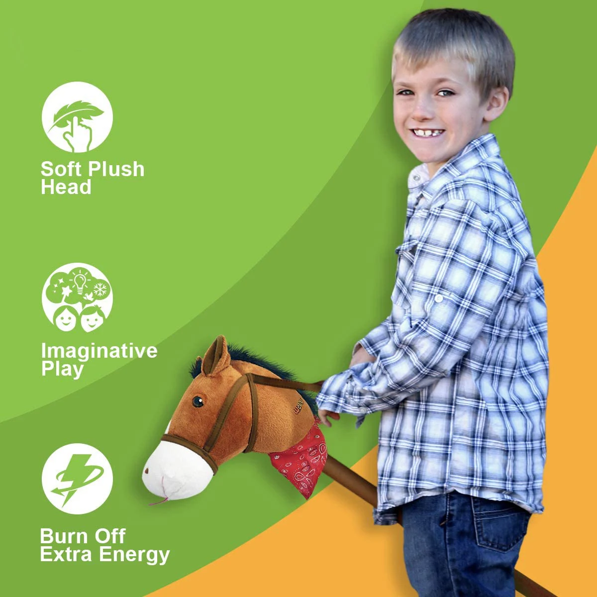 Plush Unicorn stick horse wood wheel real pony neigh and galloping sound plush toy white 27 inches